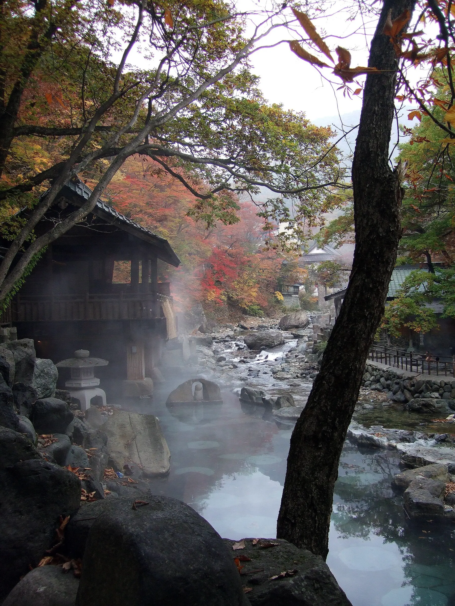 Riverside open-air bath at Takaragawa Onsen in Gunma