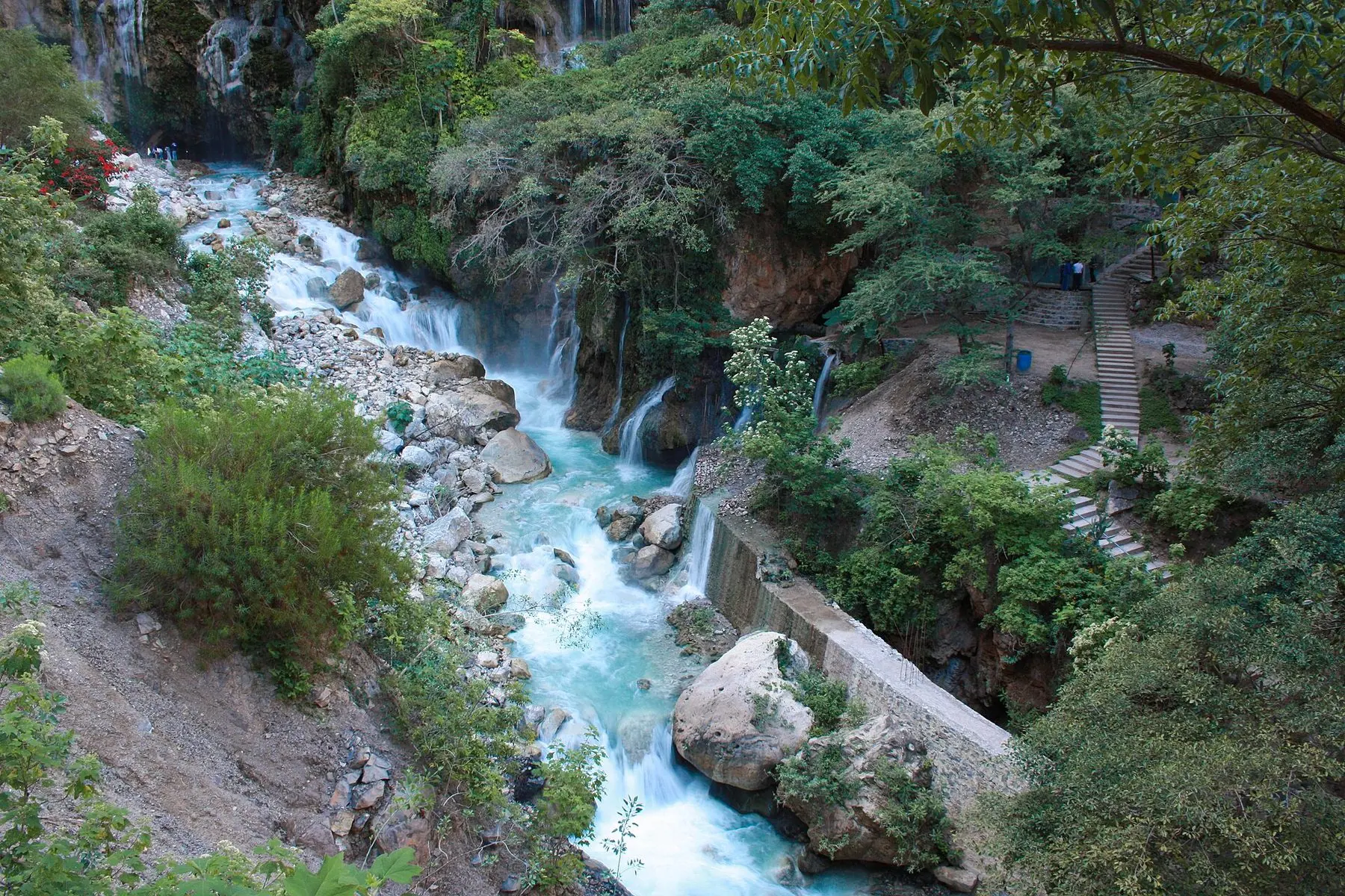 Turquoise thermal river running through the Tolantongo canyon in Hidalgo