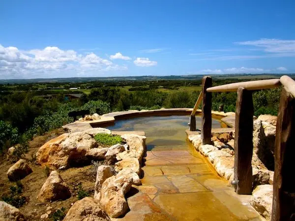 Outdoor geothermal bathing pools at Peninsula Hot Springs in Victoria