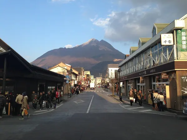 Mount Yufu above the main street of Yufuin Onsen