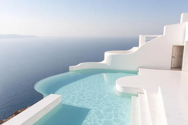 White marble thermal terraces above the Aegean at Edipsos