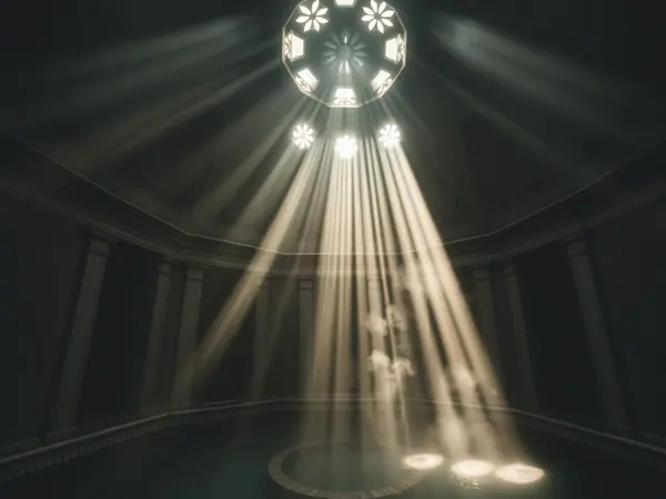 Light through the star-shaped skylights of the Ottoman dome at Rudas Baths