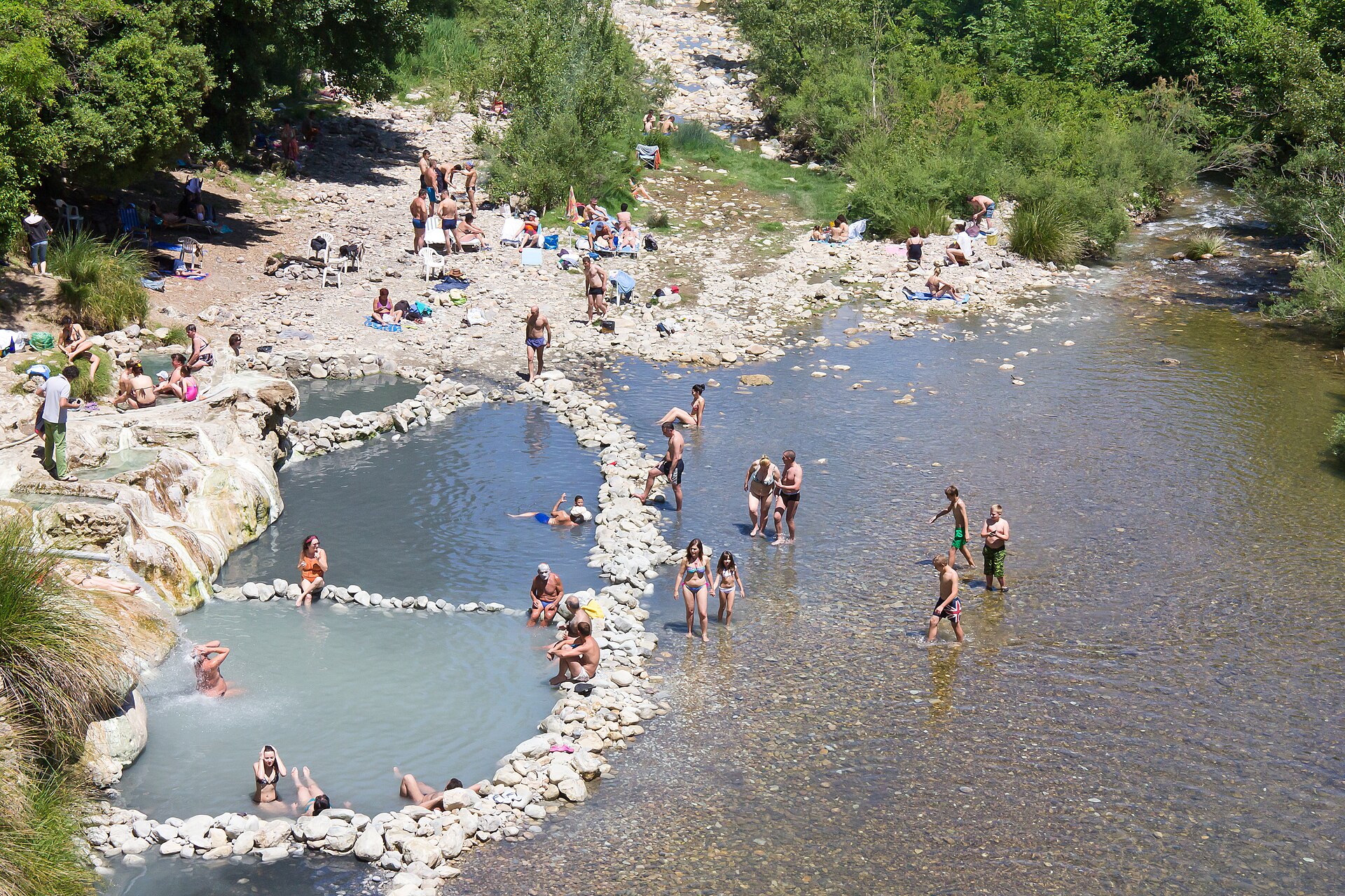 Sulphur pools beside the Farma river at Terme di Petriolo