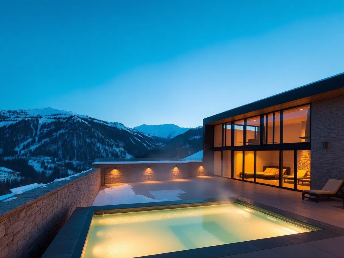 Outdoor thermal pool below alpine cliffs at Leukerbad