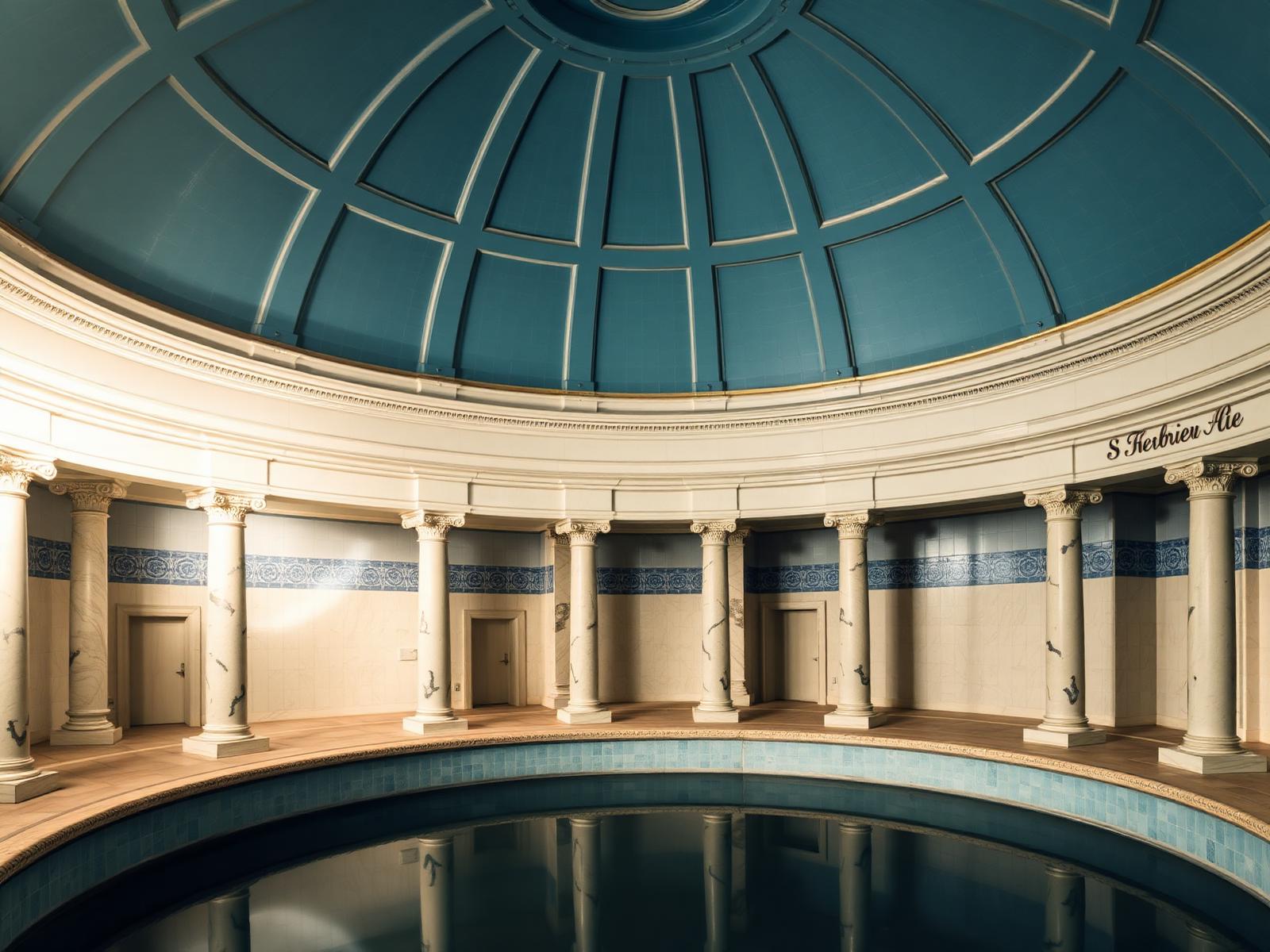 Domed circular pool hall with majolica tiles at Friedrichsbad, Baden-Baden