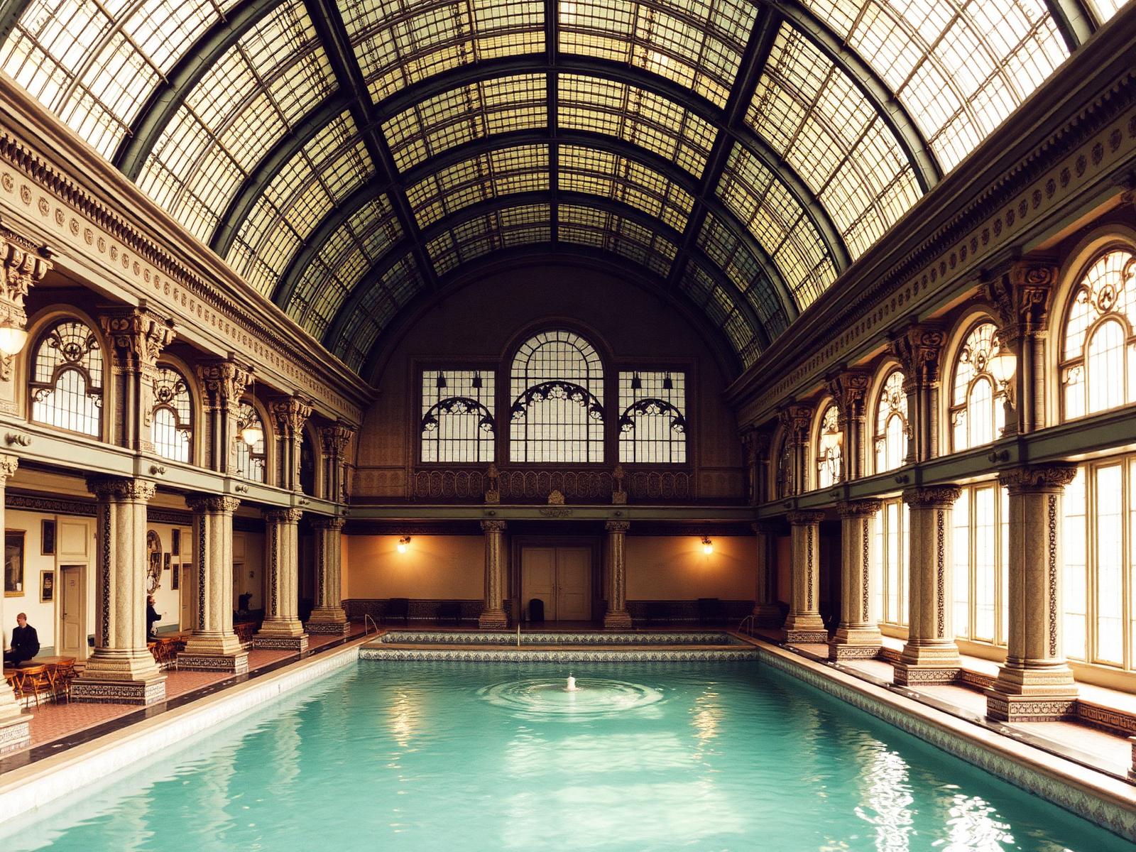 Art Nouveau swimming hall with glass roof at Gellért Thermal Bath, Budapest