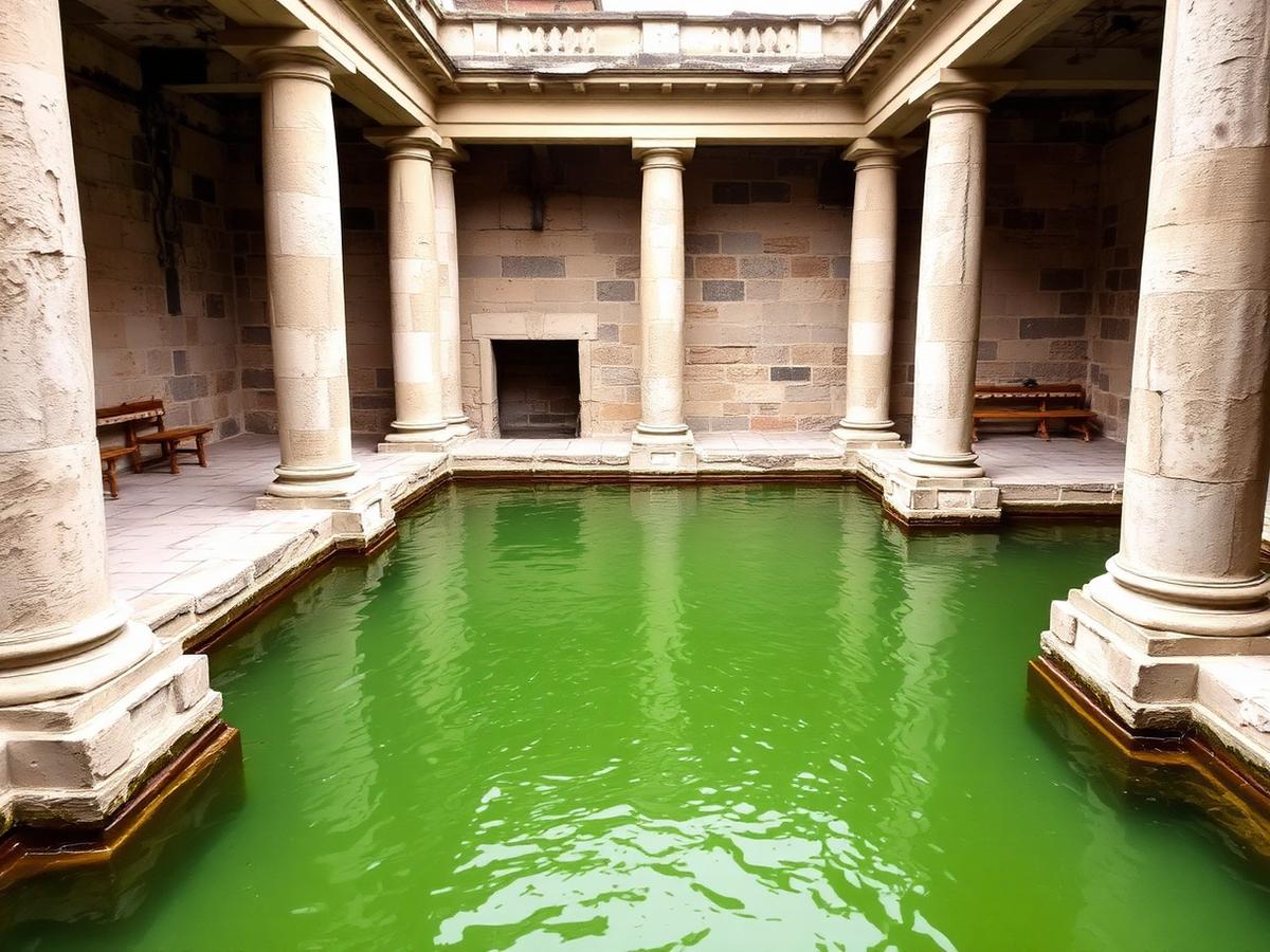 Steam over the Great Bath at the Roman Baths in Bath