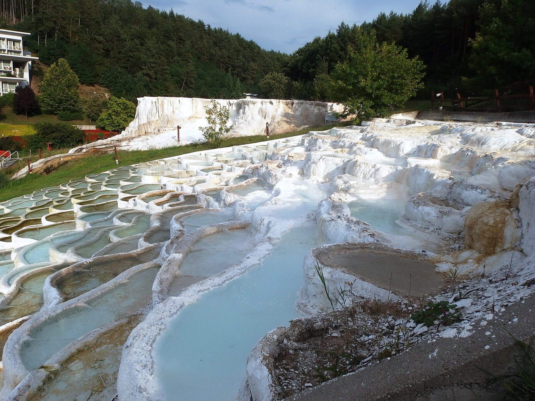 White travertine salt hill and terraced thermal water at Egerszalók