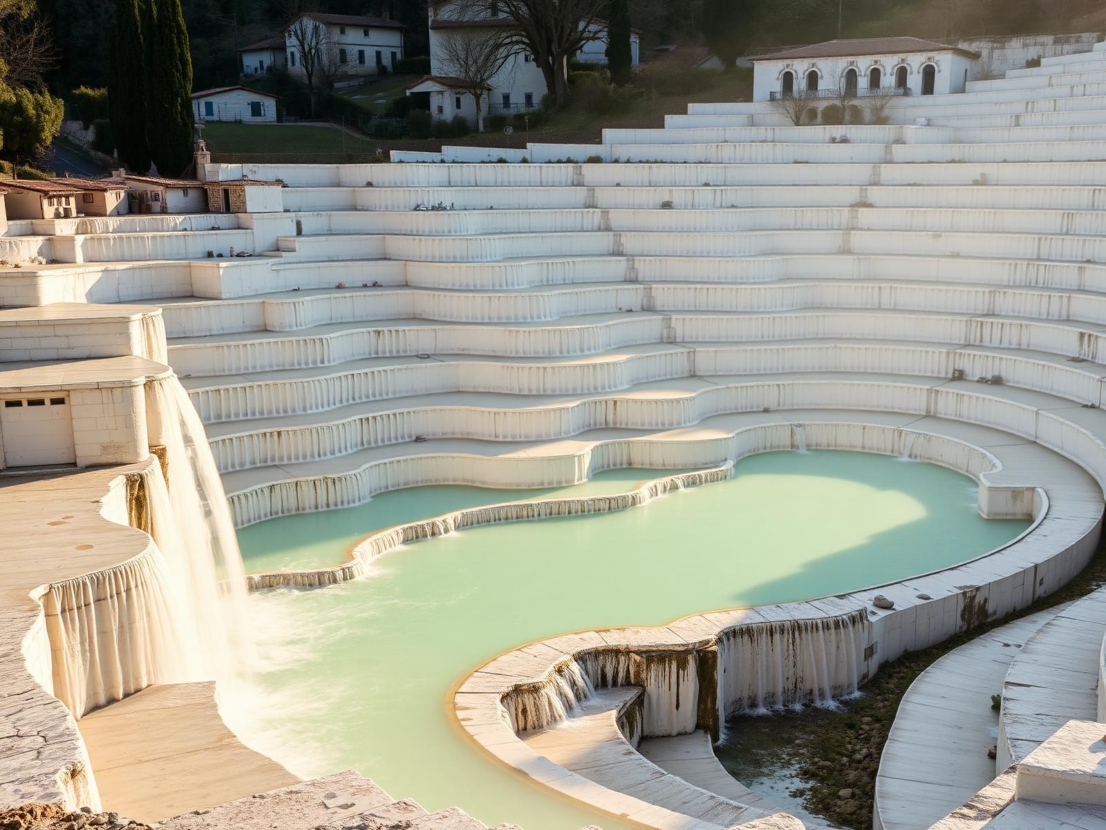 White travertine terraces and milky sulphur water at Saturnia, Tuscany