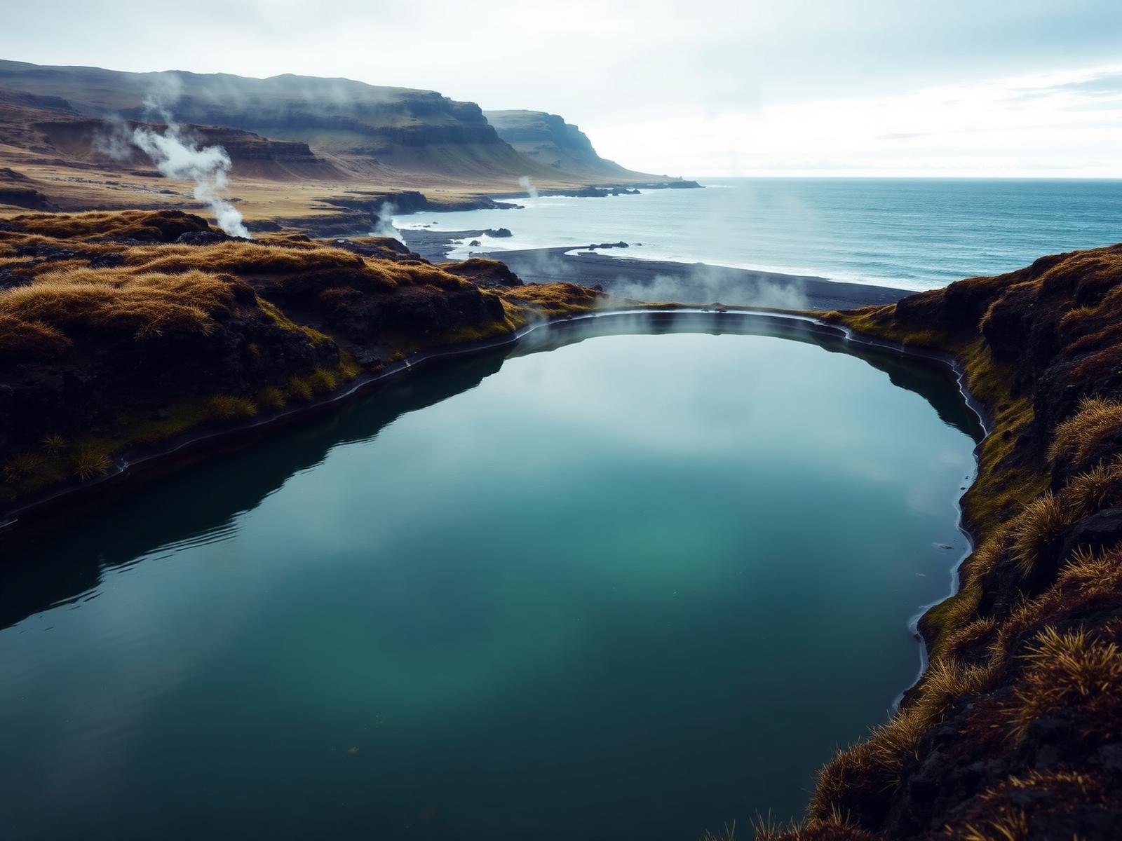 Infinity-edge geothermal lagoon facing the North Atlantic near Reykjavík