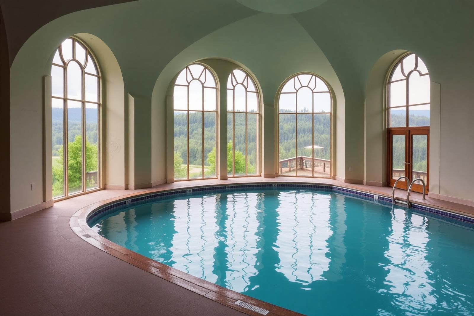 Arched windows above the pool at the thermal baths of Spa, Belgium